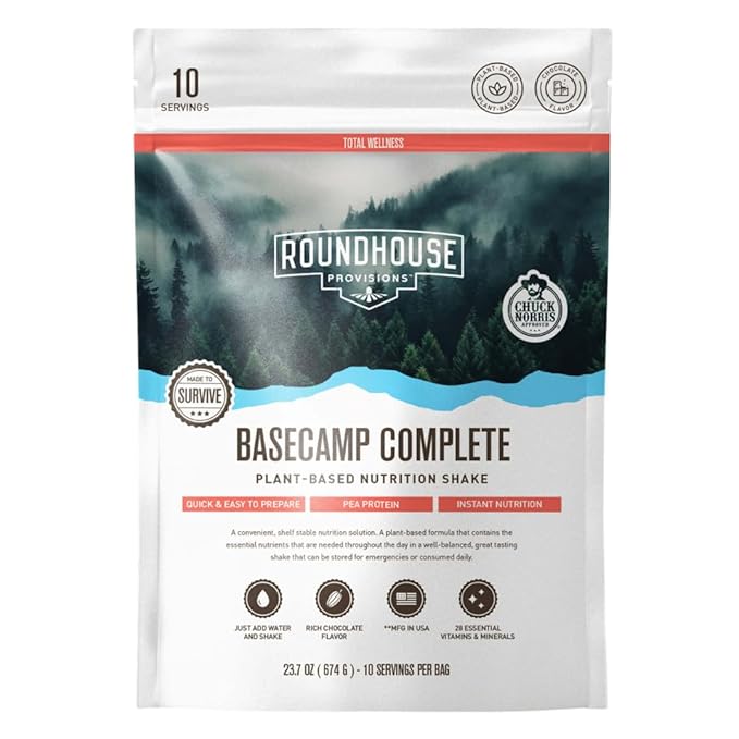 Basecamp Complete Nutrition Shake - Emergency Plant-Based Formula (Rich Chocolate, 10 Servings)