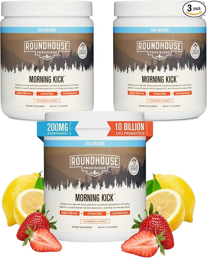 ROUNDHOUSE PROVISION Morning Kick Zero Sugar Greens Superfood Powder (3 Pack, Strawberry Lemonade)